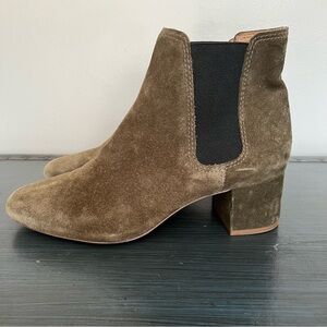 Madewell Walker Suede Chelsea Elastic Block Heel Ankle Booties Olive Size 8.5